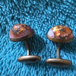 Vintage Dome Cufflinks with Orange and Pink Accents